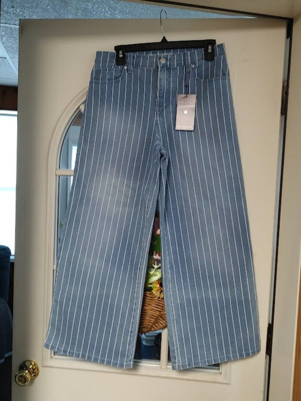 New Gloria Vanderbilt Amanda Striped Wide Leg Crop Jeans Size Women's 8